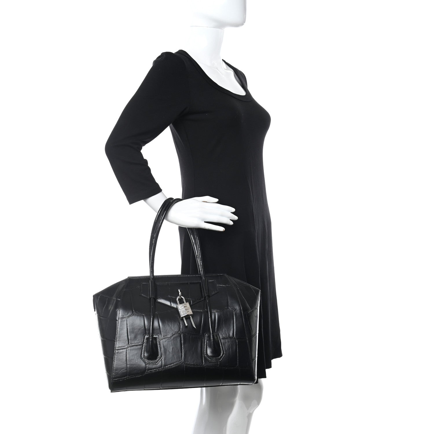 Givenchy Calfskin Crocodile Embossed Medium Lock Antigona Black 2 of 10