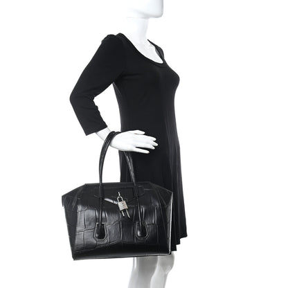 Givenchy Calfskin Crocodile Embossed Medium Lock Antigona Black 2 of 10