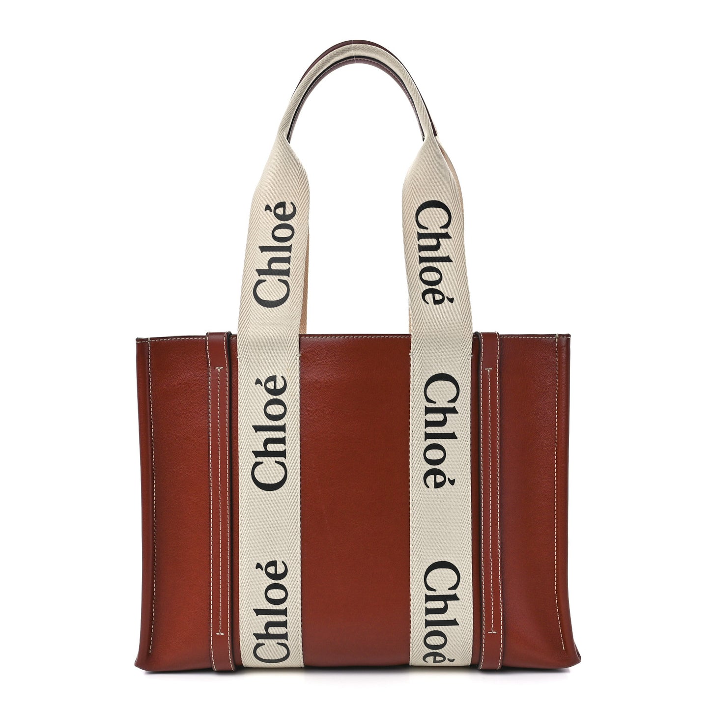 Calfskin Medium Woody Ribbon Tote Sepia Brown