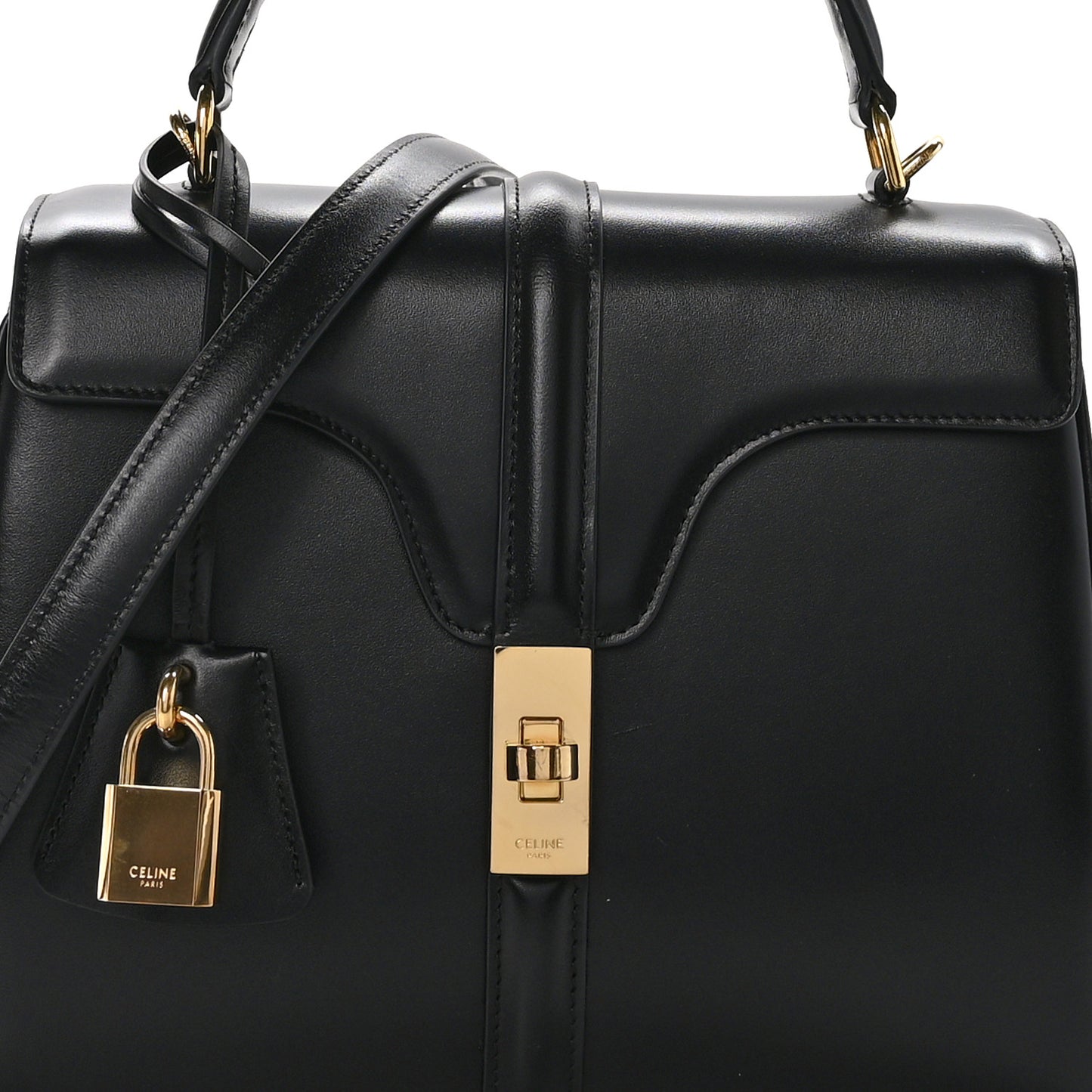Satinated Calfskin Small 16 Top Handle Bag Black