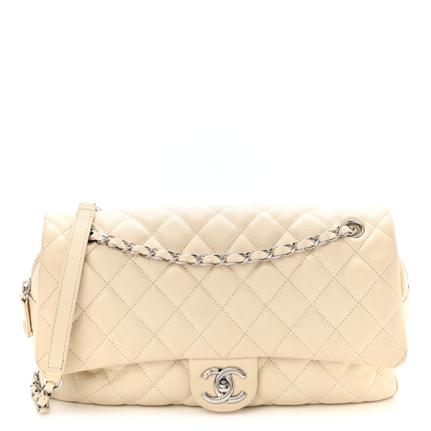 Caviar Quilted Jumbo Easy Flap Dark White