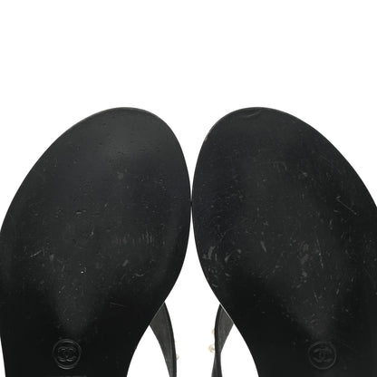 Chanel Suede Pearl Thong Sandals 39 Black 9 of 10