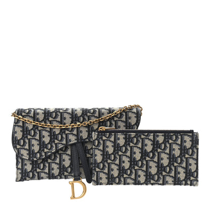 Christian Dior Oblique Saddle Chain Long Wallet Blue 3 of 12