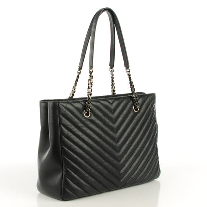 Saint Laurent Sheepskin Matelasse Chevron Large Monogram Shopping Bag Black 3 of 7