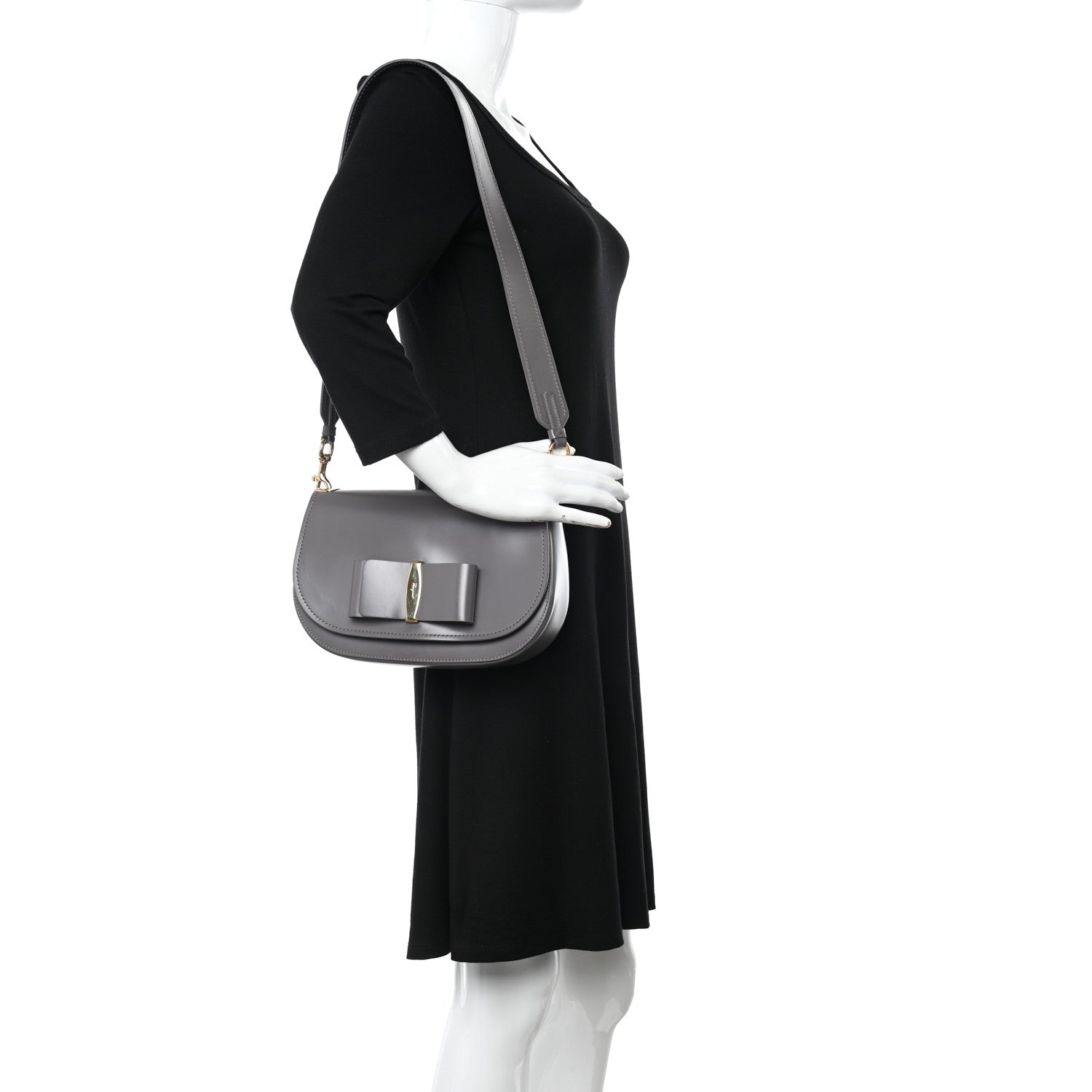 Salvatore Ferragamo Smooth Calfskin Anna Shoulder Bag Urban Grey 2 of 13