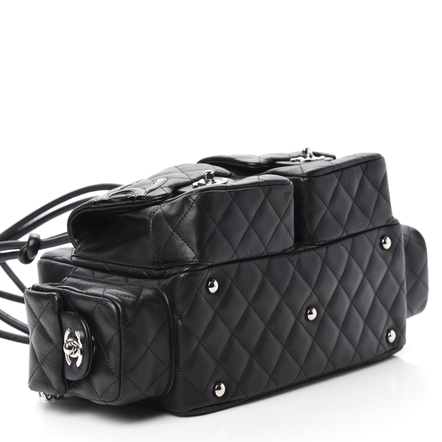 Calfskin Quilted Small Cambon Multipocket Reporter Black
