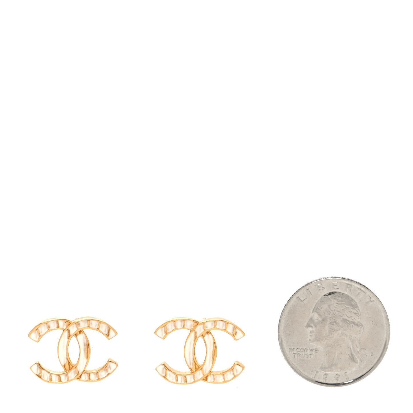 Metal CC Earrings Gold White