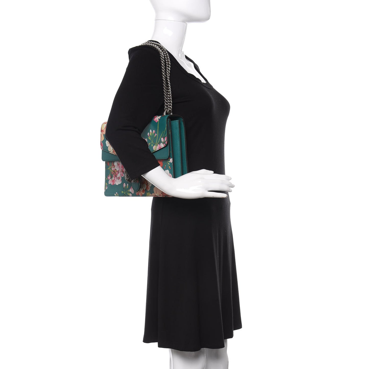 Calfskin Blooms Print Medium Dionysus Shoulder Bag Bright Emerald Multicolor