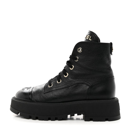 Chanel Calfskin CC Lace Up Combat Boots 38 Black 1 of 16