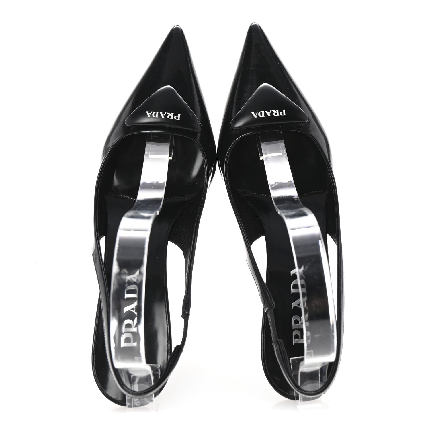 Prada Spazzolato Triangle Logo Pointed Toe 75mm Slingback Pumps 36 Black 2 of 8