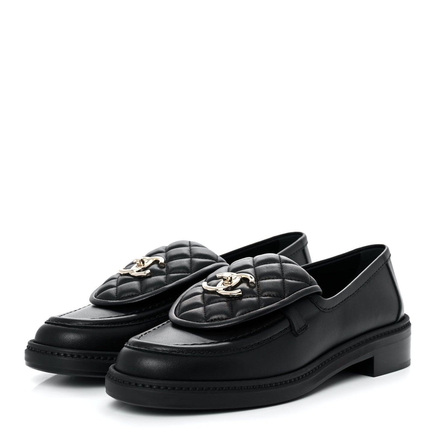 Lambskin Quilted CC Turnlock Loafers 38 Black