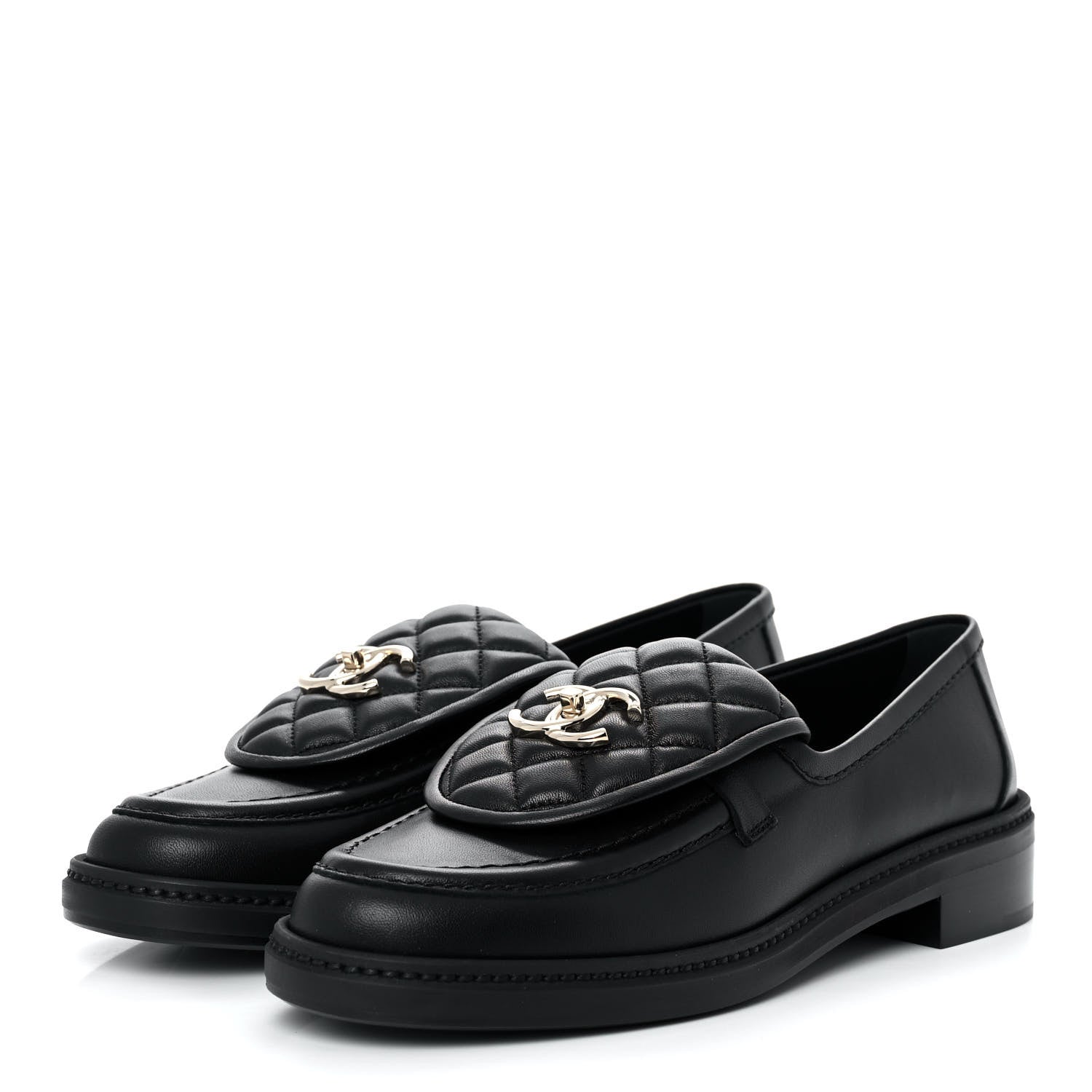 Chanel Lambskin Quilted CC Turnlock Loafers 38 Black 3 of 9