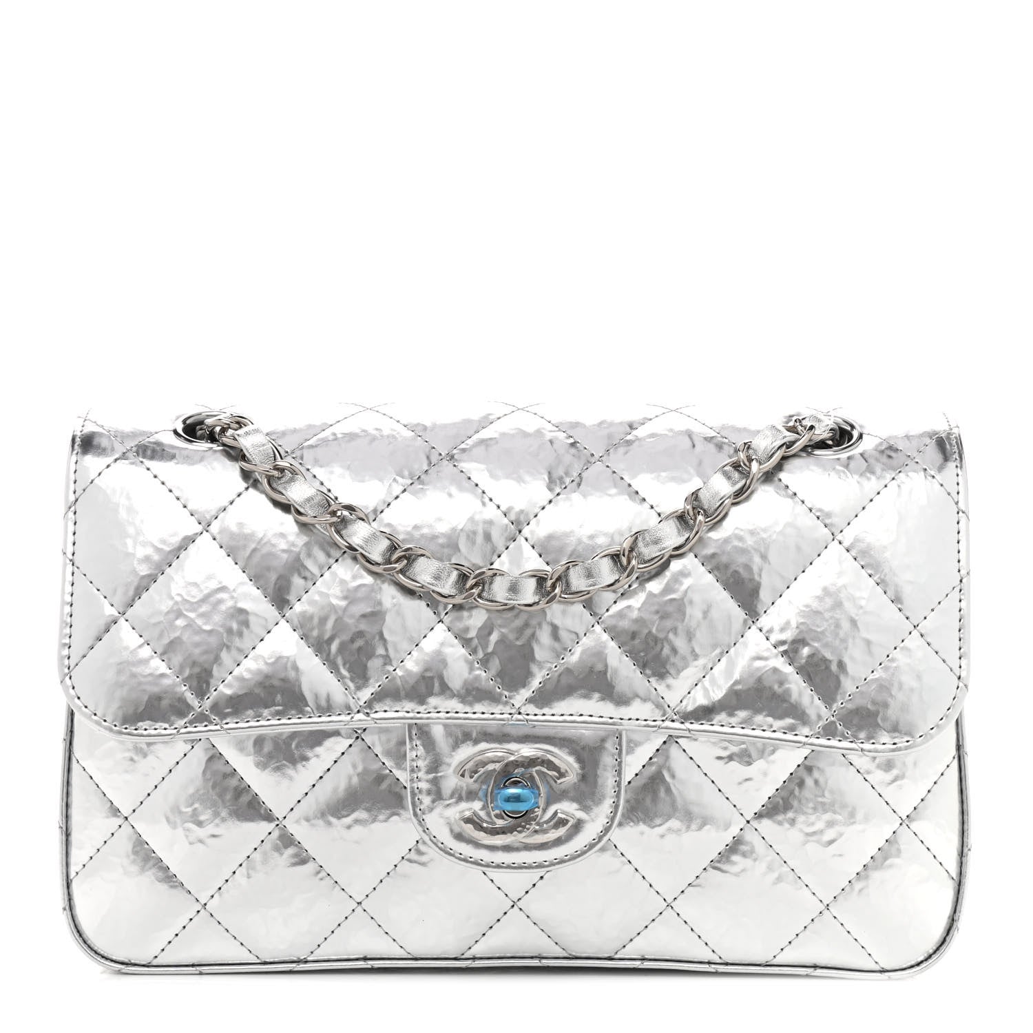 Chanel Hammered Metallic Calfskin Quilted Small Double Flap Silver 1 of 8