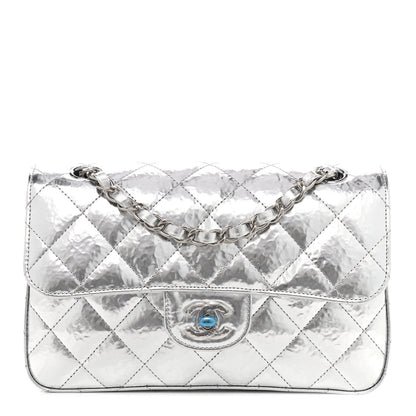 Chanel Hammered Metallic Calfskin Quilted Small Double Flap Silver 1 of 8