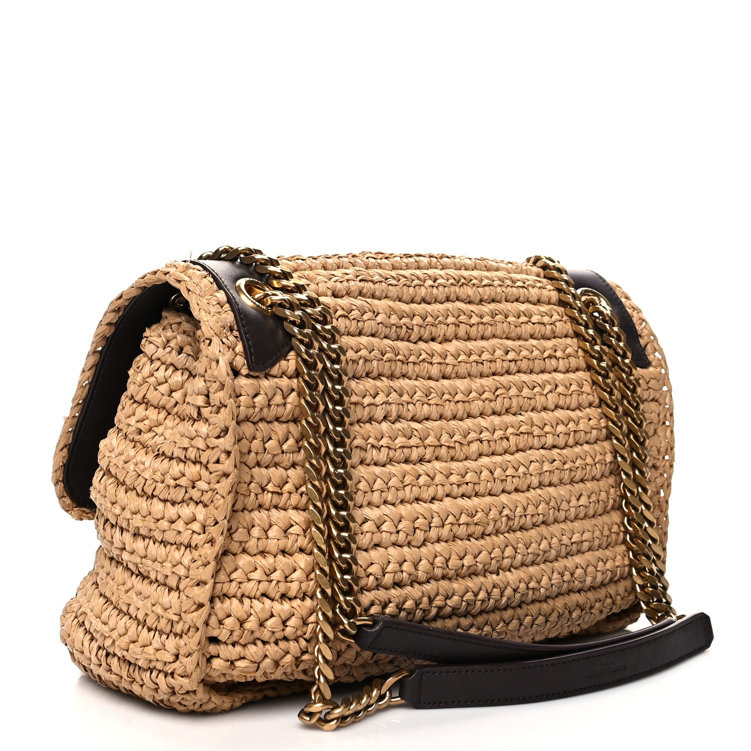 Saint Laurent Raffia Calfskin Monogram Medium Niki Chain Satchel Natural 3 of 12