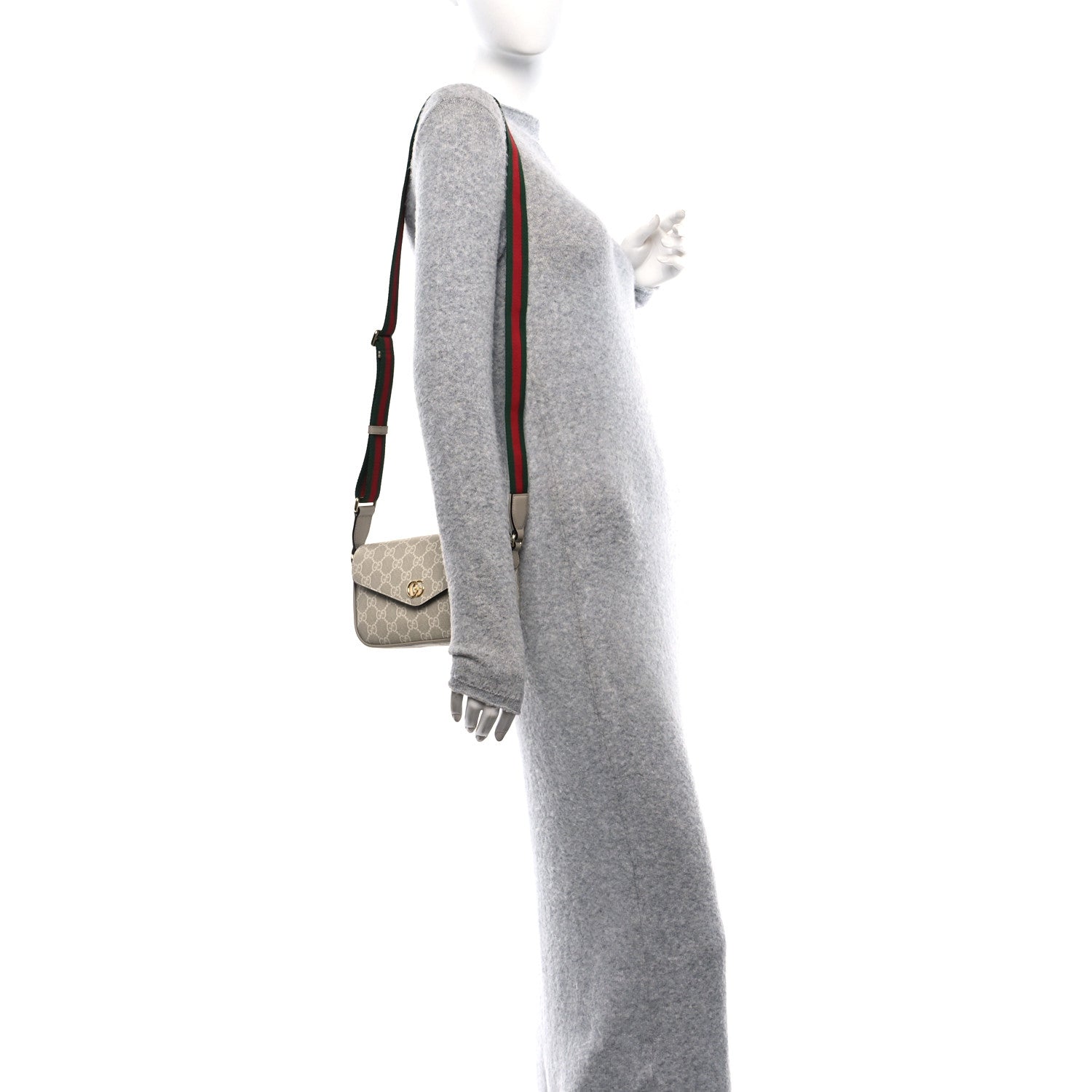 Gucci GG Supreme Monogram Textured Dollar Calfskin Web Mini Ophidia Envelope Shoulder Bag Beige Mystic White Oatmeal 2 of 11