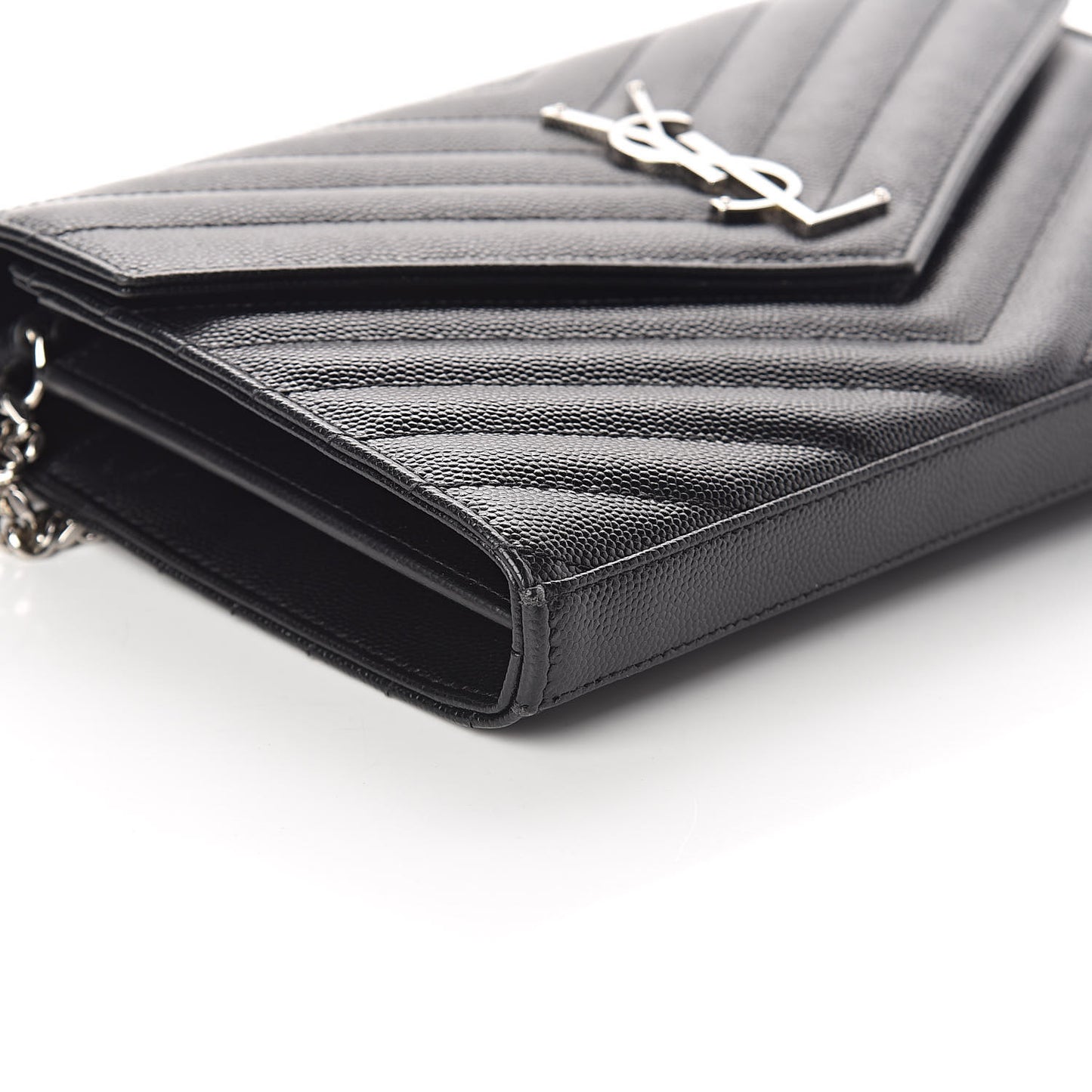Grain De Poudre Matelasse Chevron Monogram Chain Wallet Black