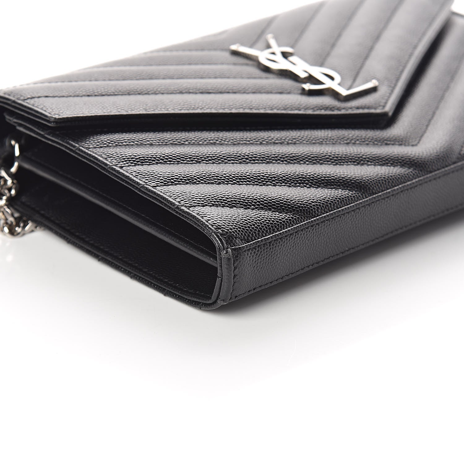 Saint Laurent Grain De Poudre Matelasse Chevron Monogram Chain Wallet Black 8 of 10