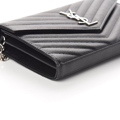 Saint Laurent Grain De Poudre Matelasse Chevron Monogram Chain Wallet Black 8 of 10
