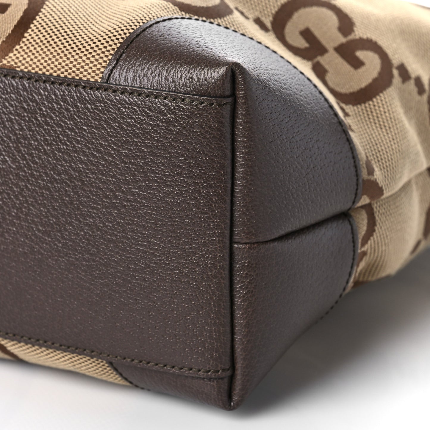 Monogram Jumbo GG Textured Dollar Calfskin Web Medium Ophidia Shopping Tote Camel Ebony