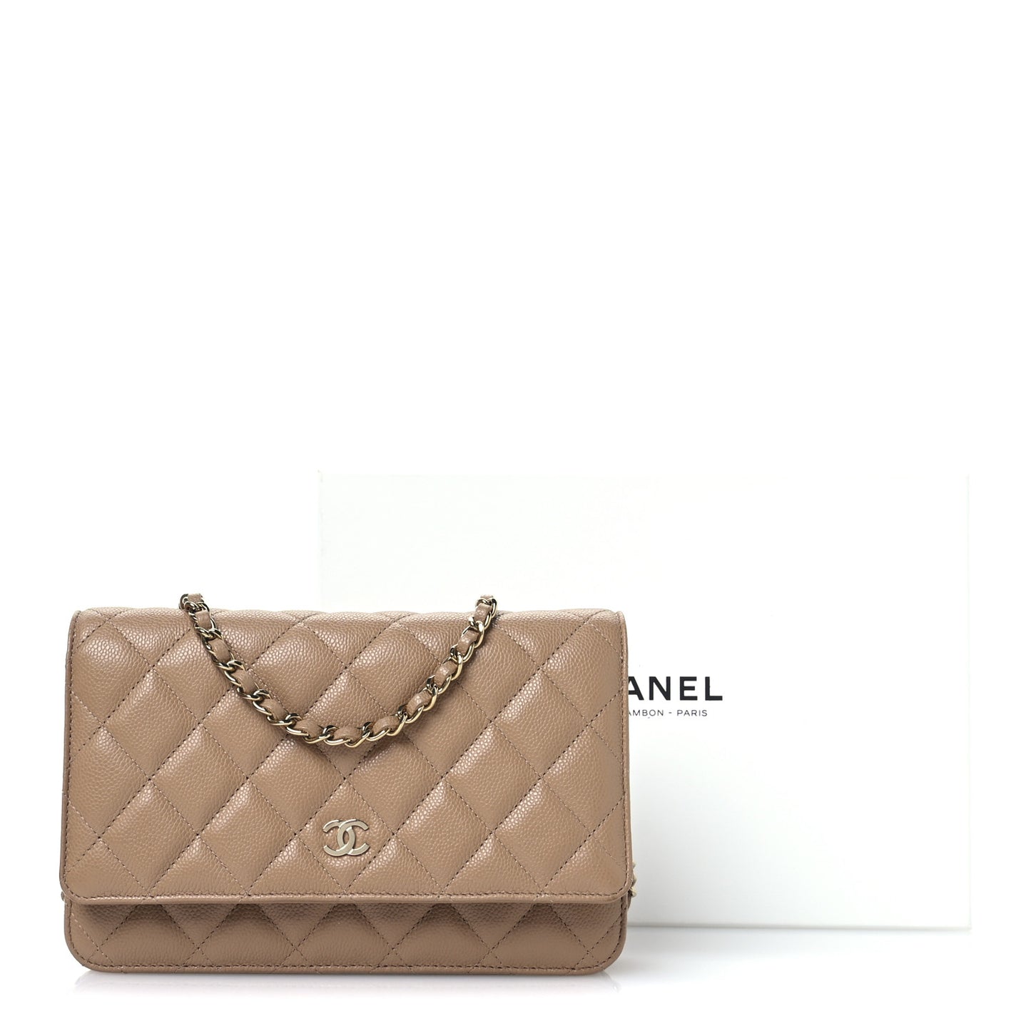 Caviar Quilted Wallet on Chain WOC Dark Beige