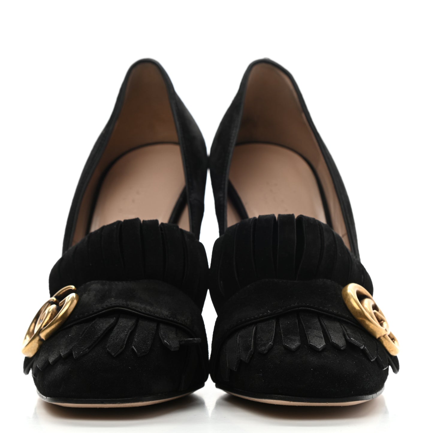 Kid Scamosciato GG Marmont Fringe 105mm Loafer Pumps 36 Black
