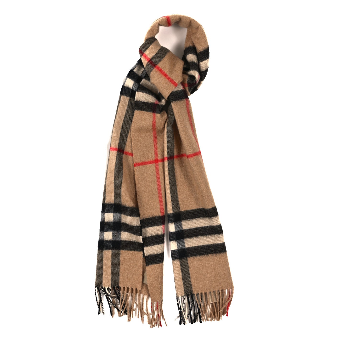 Cashmere Giant Check Fringe Scarf Archive Beige