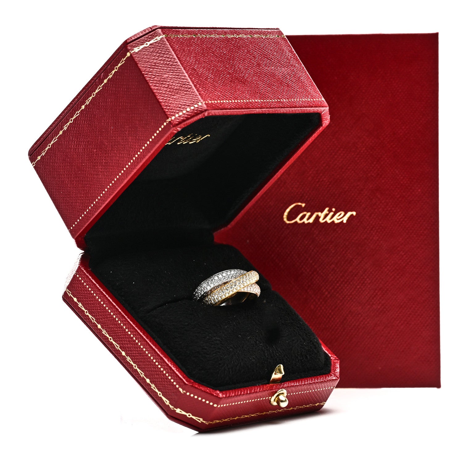 Cartier 18K White Yellow Pink Gold Diamond MM Trinity Full Paved Ring 52 6 6 of 6