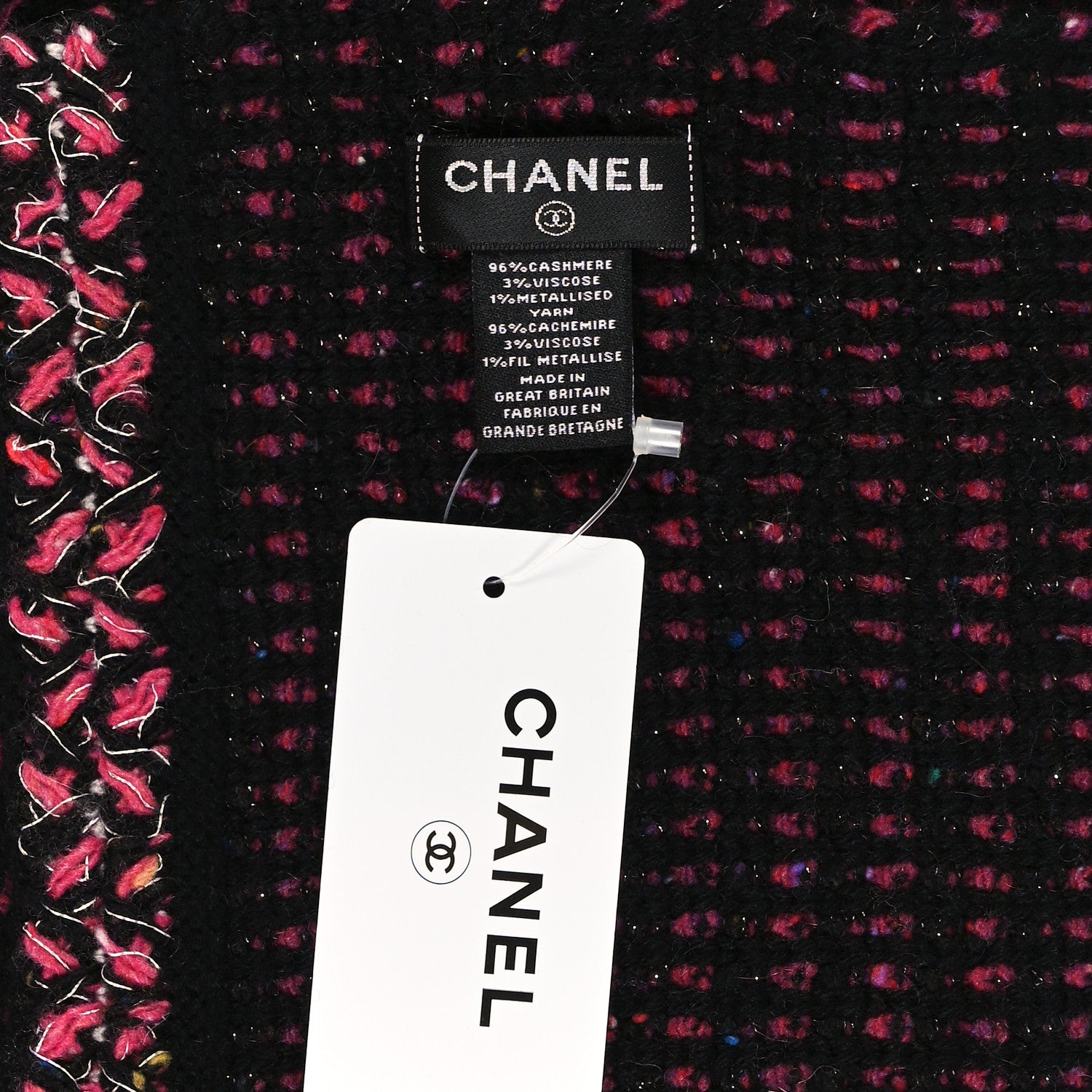 Chanel Cashmere Blend Scarf Black Pink 3 of 3