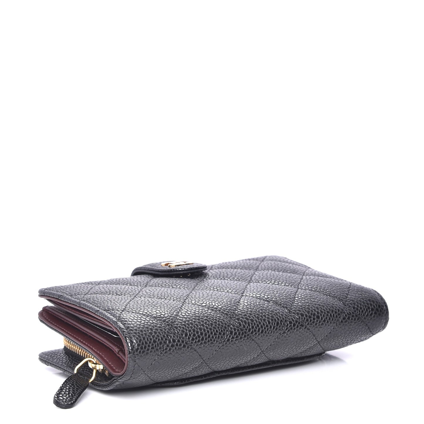 Caviar Quilted Zipped Pocket Wallet Black