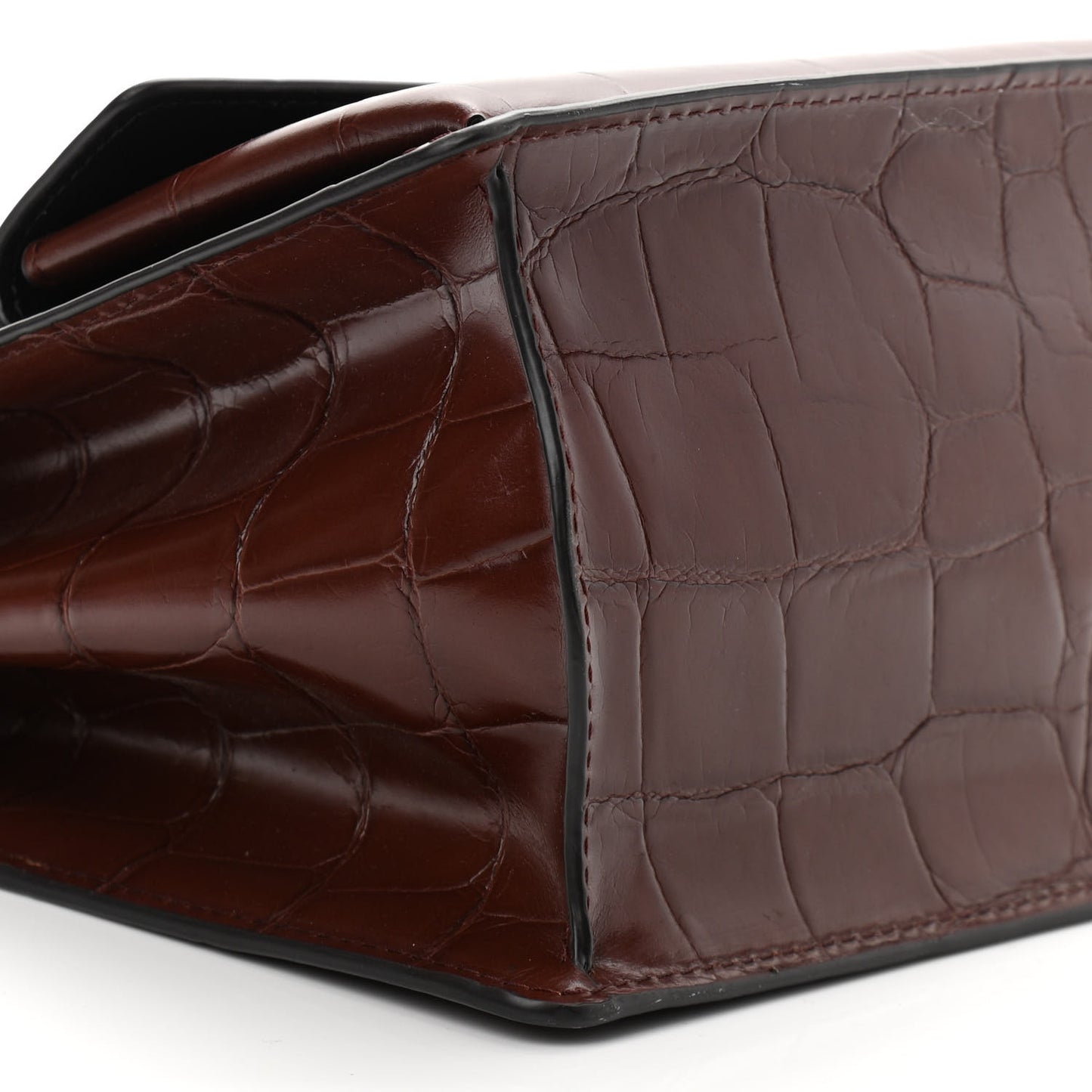 Calfskin Crocodile Embossed Uptown Shoulder Bag Brown