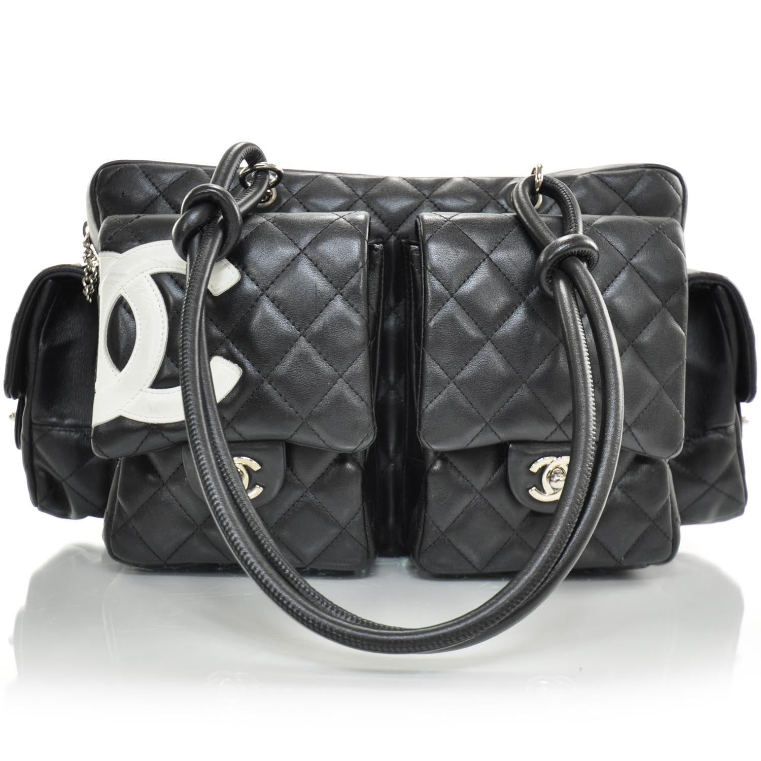 Chanel Calfskin Quilted Large Cambon Multipocket Reporter Black White 2 of 15