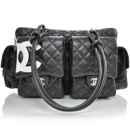 Chanel Calfskin Quilted Large Cambon Multipocket Reporter Black White 2 of 15