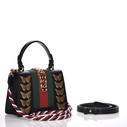 Gucci Calfskin Animal Studs Mini Sylvie Top Handle Bag Black 4 of 8