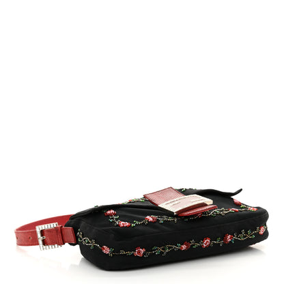 Fendi Neoprene Lizard Beaded Crystal Baguette Black Red 4 of 17
