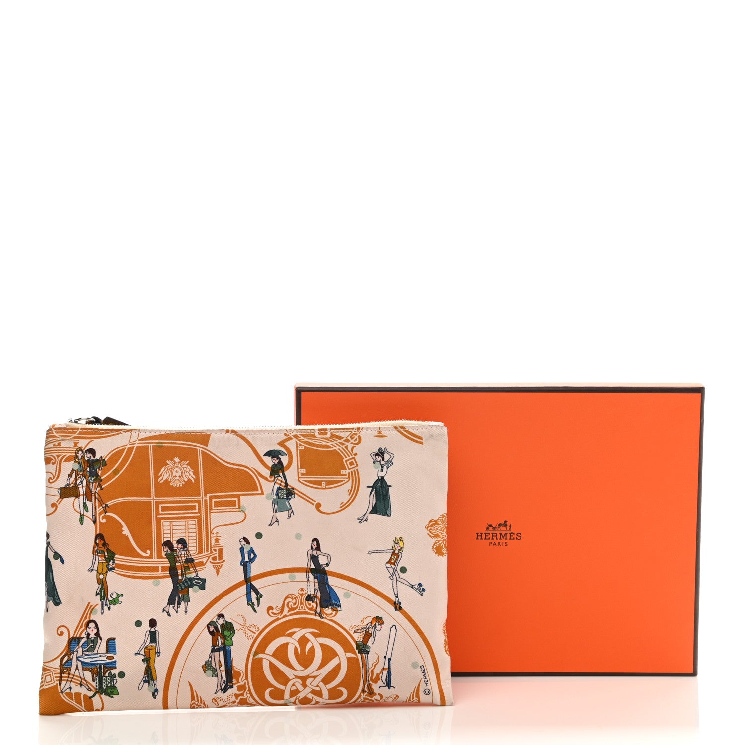 Hermes Technical Silk Ex-Libris Les Parisiennes Silky Pocket Cosmetic Case Sesame Nata Bronze 11 of 11