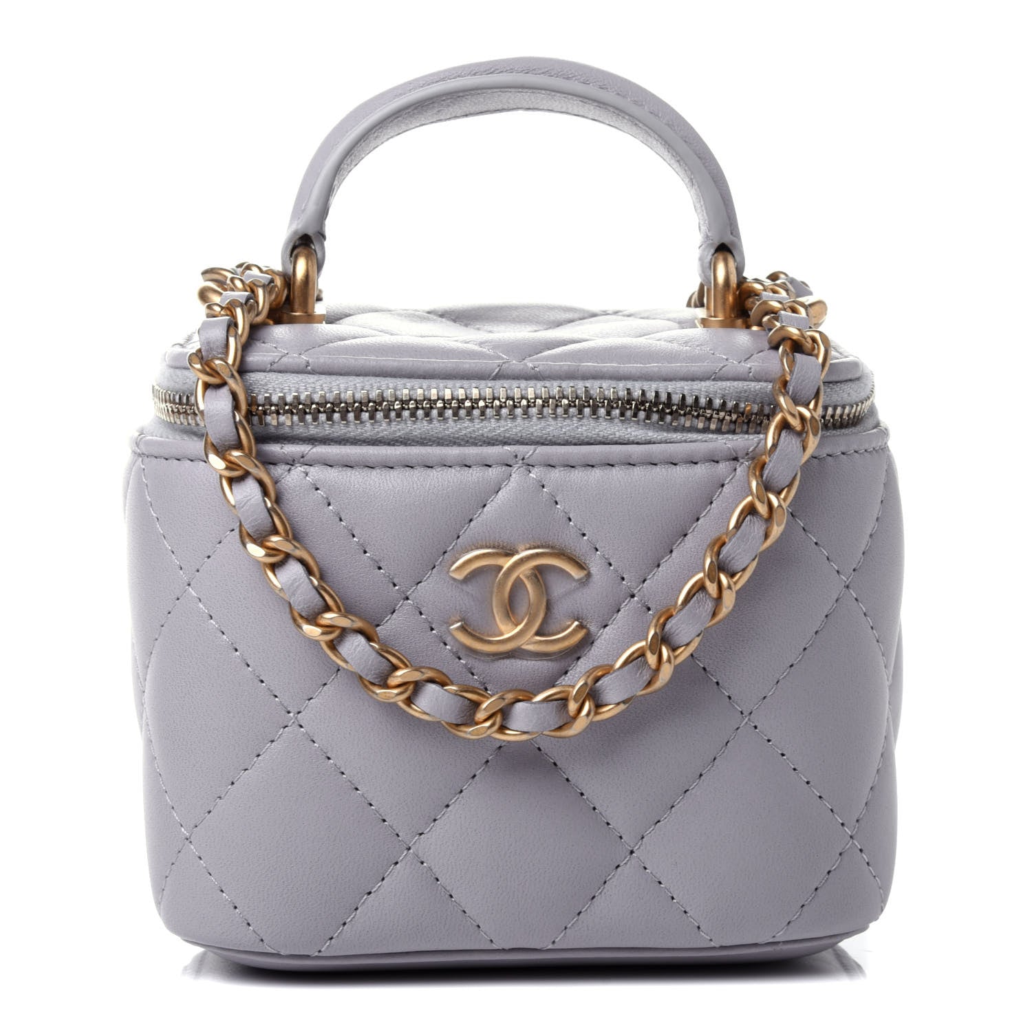 Chanel Lambskin Quilted Top Handle Mini Vanity Case With Chain Grey 1 of 4