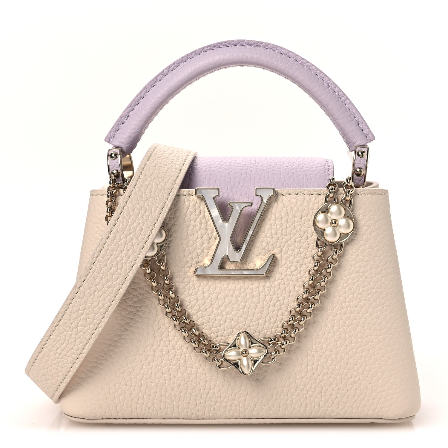 Louis Vuitton Taurillon Mother of Pearl Flower Chain Capucines Mini Quartz Misty 1 of 11