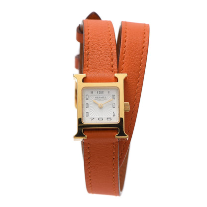 Hermes Stainless Steel Swift 17.2mm Heure H Hour Double Tour Quartz Watch Orange 1 of 4