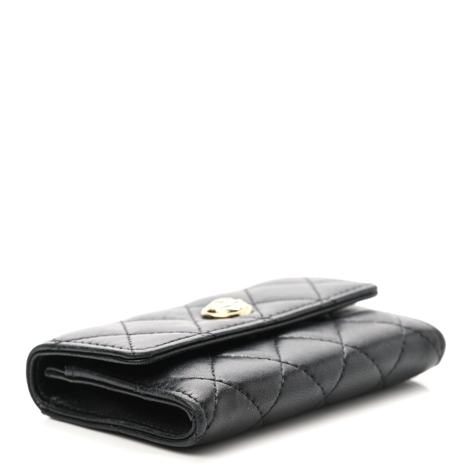 Chanel Lambskin Quilted CC Button Flap Card Holder Black 4 of 10