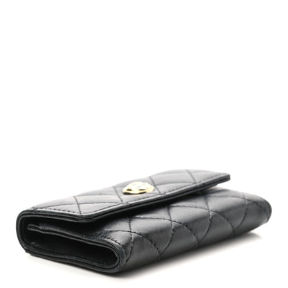 Chanel Lambskin Quilted CC Button Flap Card Holder Black 4 of 10