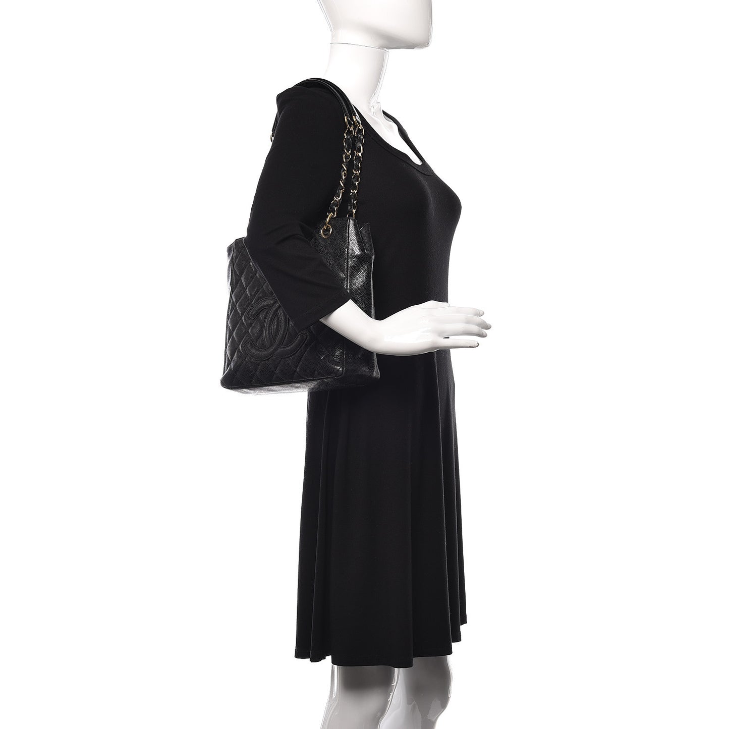 Caviar Quilted Petit Shopping Tote PST Black