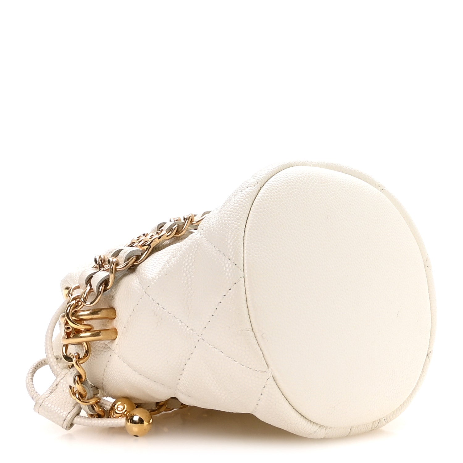 Chanel Caviar Quilted Coco First Bucket Clutch With Chain White 4 of 10