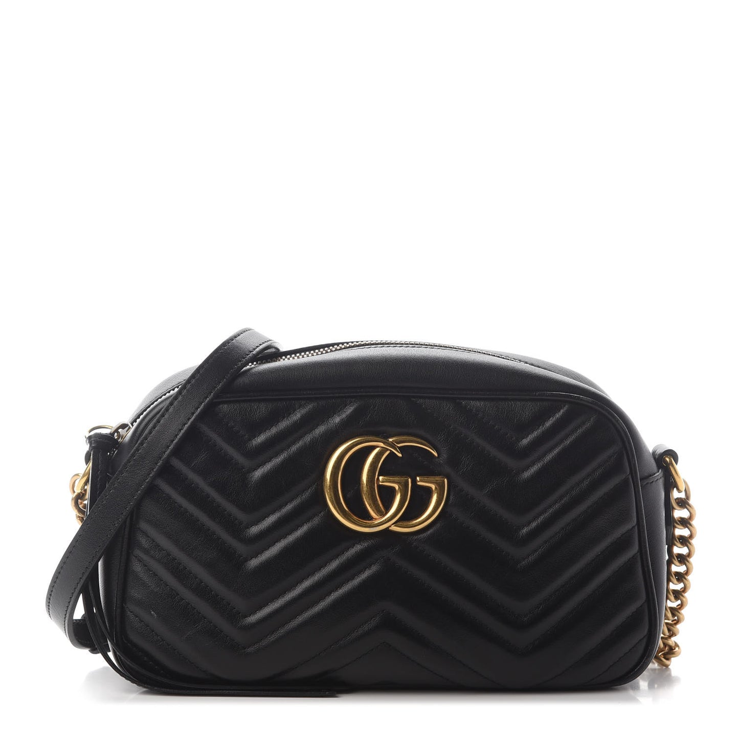 Calfskin Matelasse Small GG Marmont Chain Shoulder Bag Black