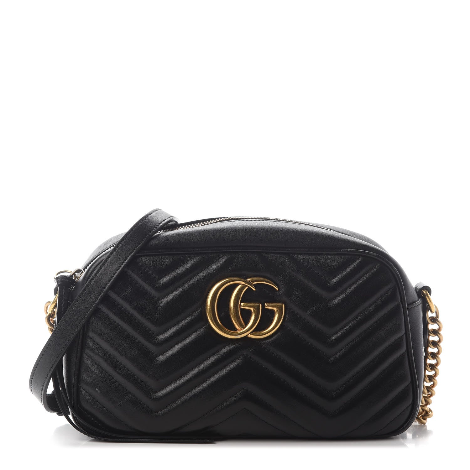 Gucci Calfskin Matelasse Small GG Marmont Chain Shoulder Bag Black 1 of 9