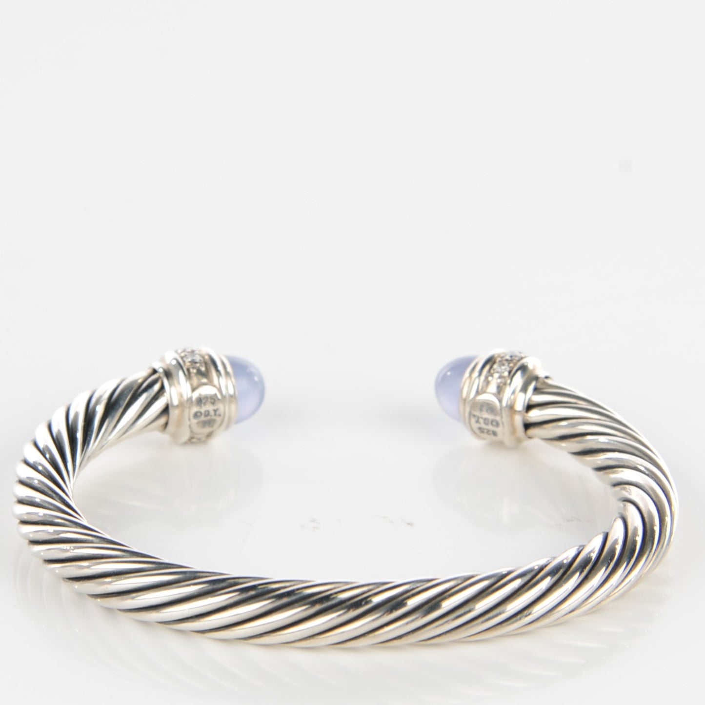 Sterling Silver Diamond Chalcedony 7mm Cable Classics Bracelet