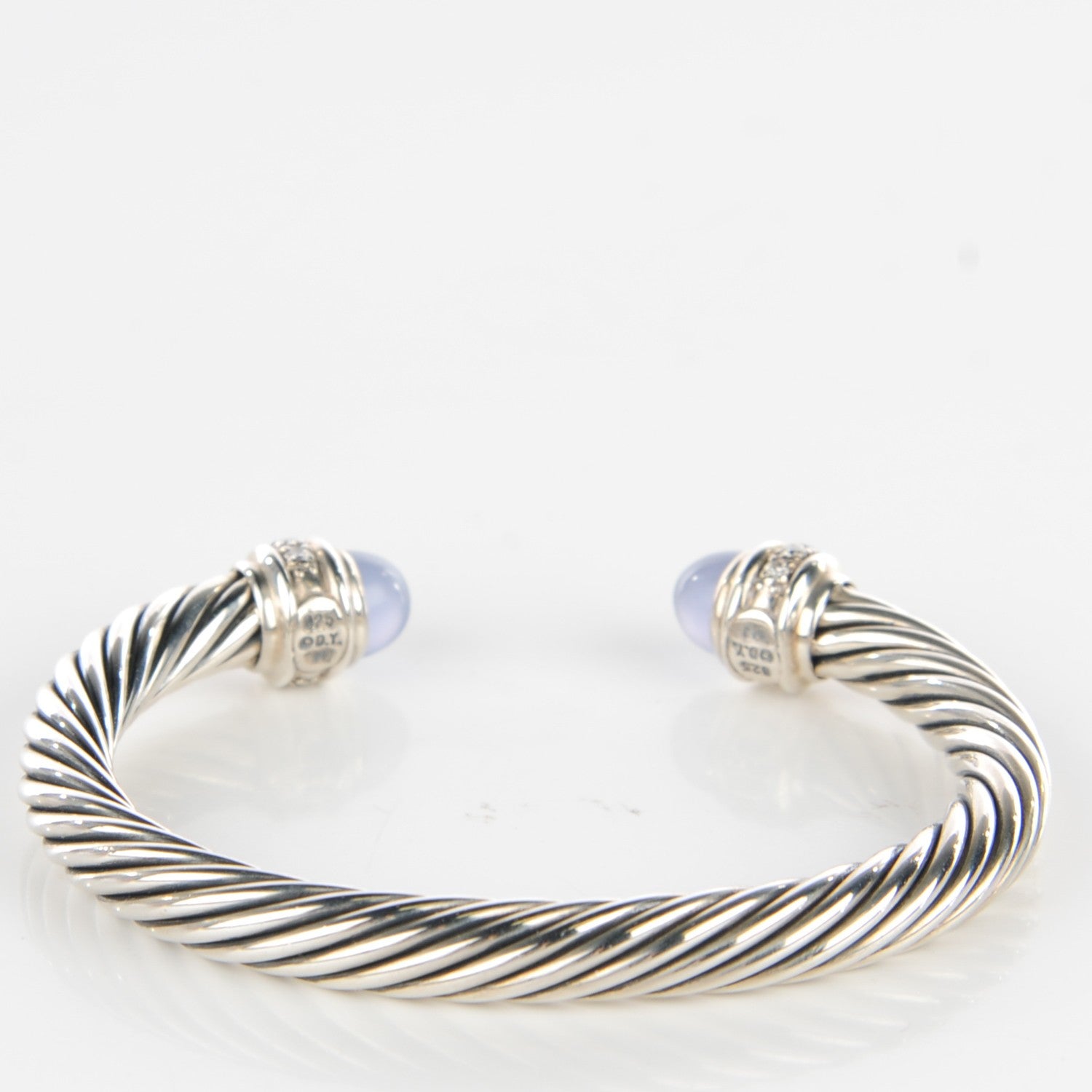 David Yurman Sterling Silver Diamond Chalcedony 7mm Cable Classics Bracelet 3 of 7