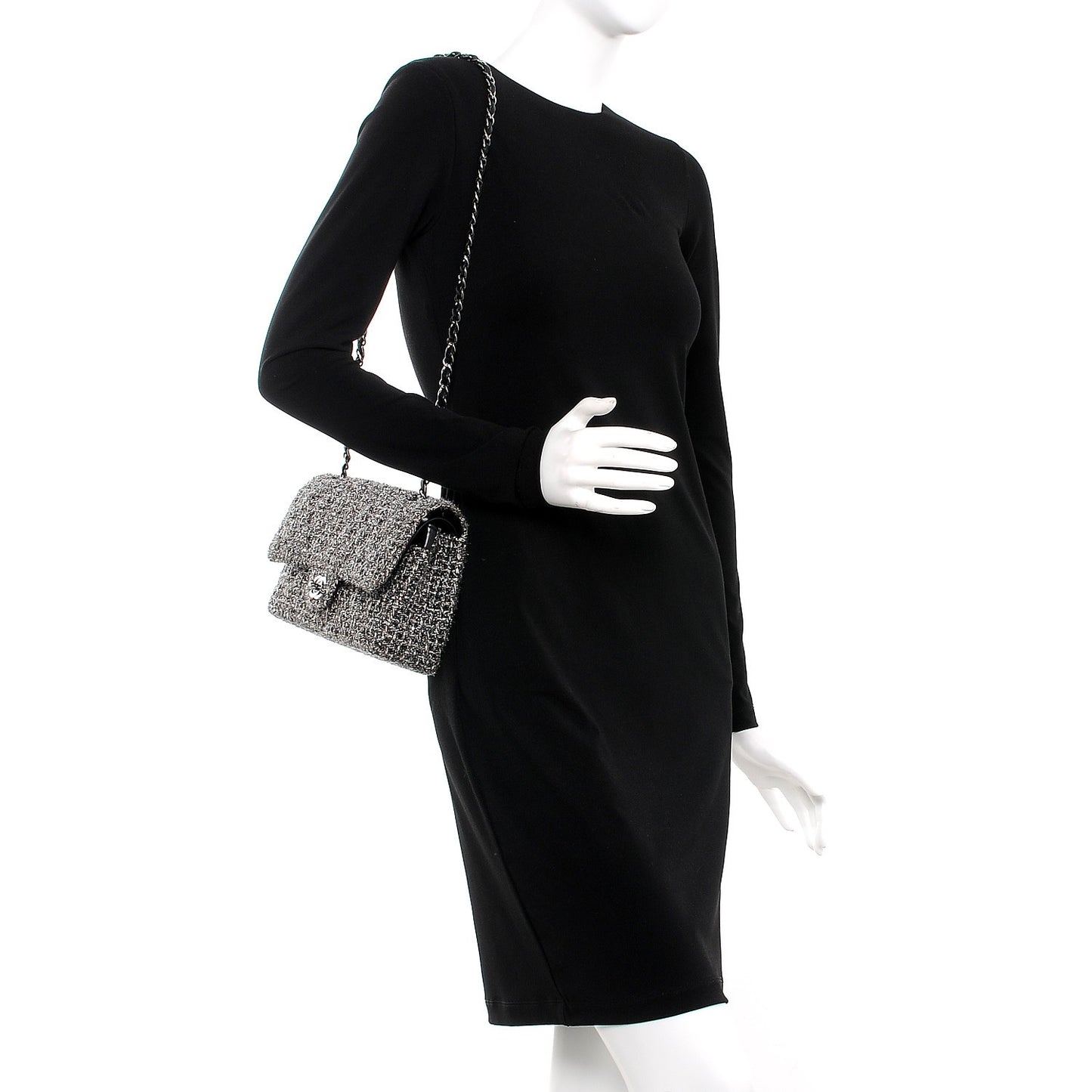 Metallic Tweed Medium Double Flap Black White