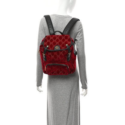 Gucci Velvet GG Monogram Textured Calfskin Web Small Double Buckle Backpack Red Cipria Black 2 of 11