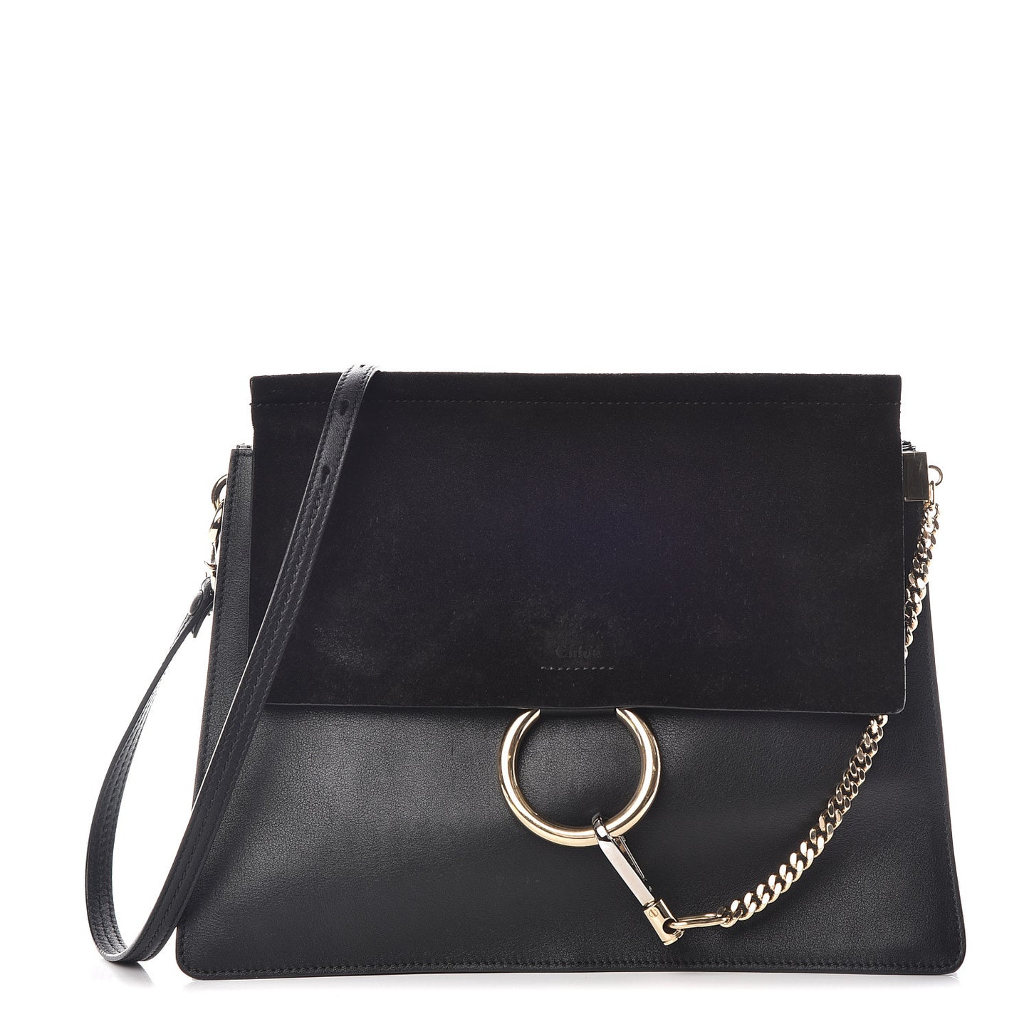 Suede Calfskin Medium Faye Shoulder Bag Black
